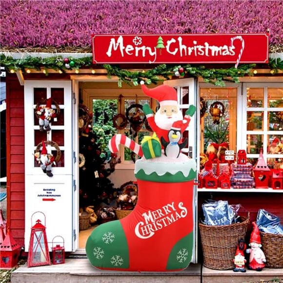 6FT Christmas Inflatables Outdoor Decorations, Inflatable Santa and Penguin - Picture 2 of 7